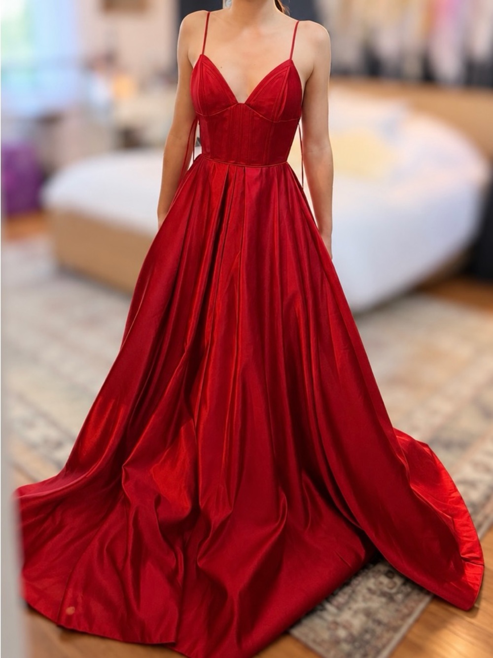 NWT Tarik Ediz size 0...Elegant Red Spaghetti-Strap Evening Gown